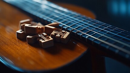 Fototapeta premium Classical Guitar with Wooden Tuning Pegs Close Up