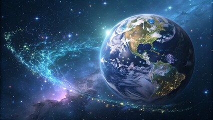 Obraz premium Earth in Space Vibrant Landscapes Against a Cosmic Backdrop V7