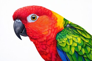 Obraz premium Vivid Parrot Portrait - Vibrant plumage, detailed feathers, exotic bird, tropical colors, sharp focus.
