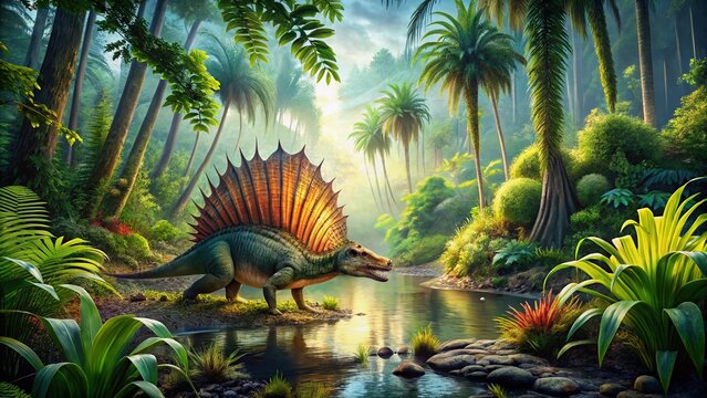 Permian Period Animals: Ancient Reptiles & Amphibians in Lush Prehistoric Swamp