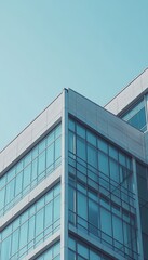 Obraz premium Exterior view of a modern office building showcasing architectural design and urban environment