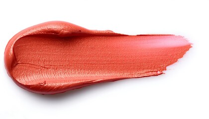 Fototapeta premium Orange coral lipstick smear with radiant metallic textures, showcasing vibrant color and glossy tones, ideal for beauty and cosmetic themed concepts.