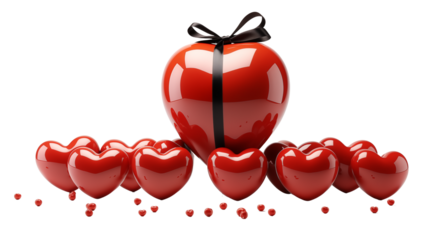 Red Hearts Gift Valentines Day Romance Love 3D Render, studio view, isolated on transparent background.