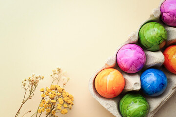 colorful eggs on pastel background. easter background