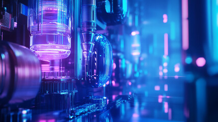 Obraz premium Sci-Fi cityscape with robotic elements in a mysterious setting 