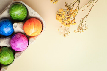 colorful eggs on pastel background. easter background