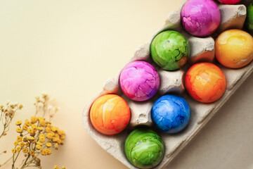 colorful eggs on pastel background. easter background