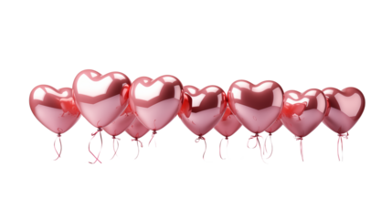 Pink Heart Balloons Romantic Valentine's Day Party Decoration, studio view, isolated on transparent background.