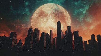  Sci-Fi urban setting with sprawling skyscrapers against a cosmic backdrop 