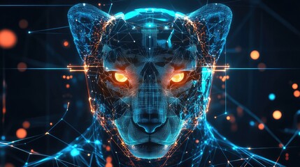 Futuristic Cyber Panther with Glowing Features in an Abstract AI Cyberpunk Environment