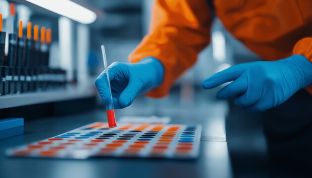 Farbenfrohe Produktion: Arbeiter sortiert Farbtuben in einer Fabrik

