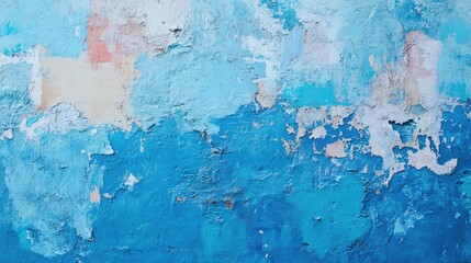 Obraz premium Weathered blue stucco plaster wall texture showcasing vibrant paint layers and grunge elements for architectural and design backgrounds.