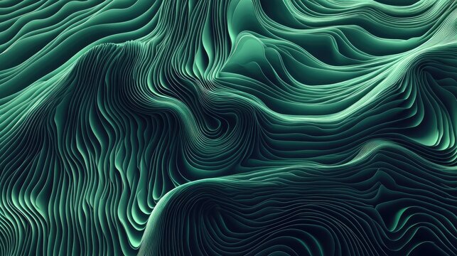 Futuristic cyan wave background with intricate flowing lines showcasing a vibrant green and textured abstract design.