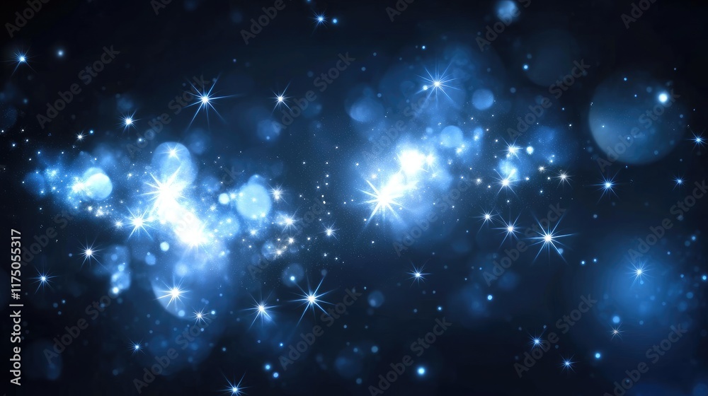 Poster abstract dark blue background with sparkling light glimmers creating a unique visual effect for desi