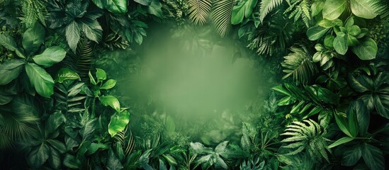 Aerial view of vibrant forest greenery with ample space for text and promotional content in a natural setting