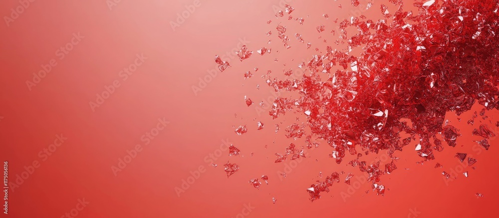 Fototapete Dynamic Red Abstract Background with 3D Rendered Particles Creating Space for Text and Design Elements