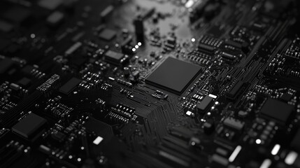 Dark Abstract Circuit Board Close-up Electronics Technology Background Design