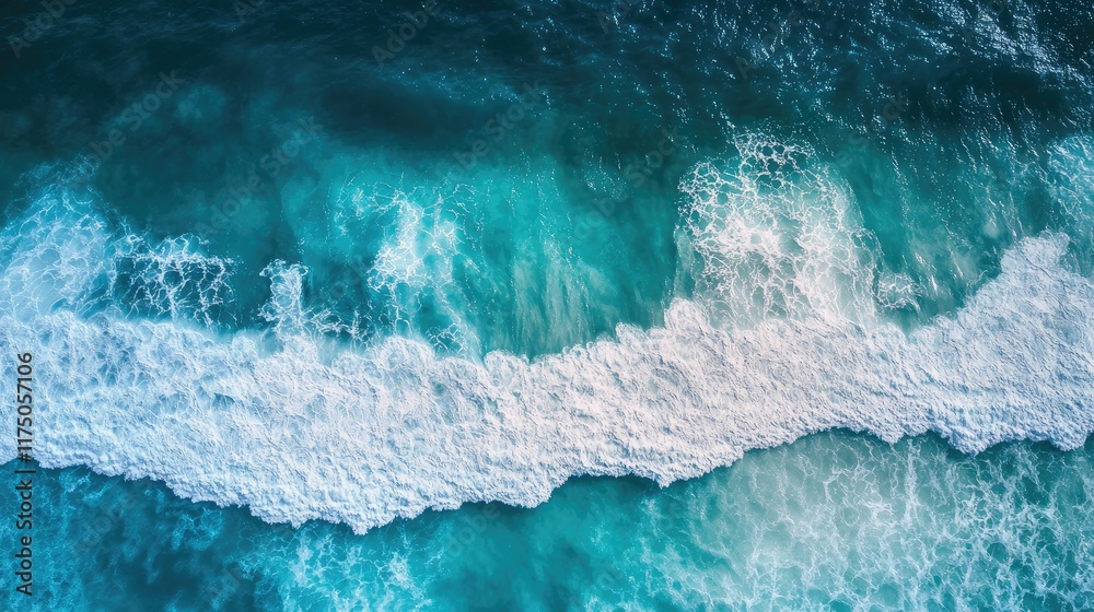 Fototapete aerial view of turquoise ocean waves creating a serene backdrop for text with plenty of negative spa