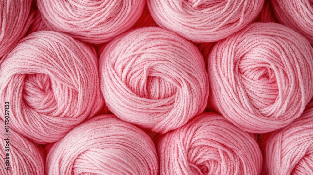 Poster soft pink yarn skeins arranged neatly for knitting creating a beautiful craft concept showcasing han