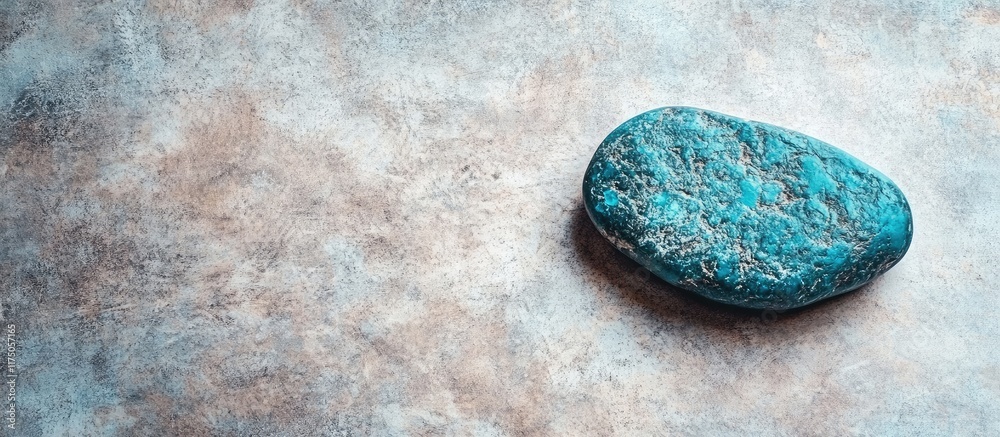Poster abstract dark teal stone placed on a light concrete background with ample empty space for customizab