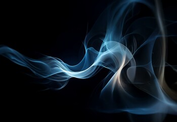 Obraz premium Abstract blue and white smoke swirls against a black background.