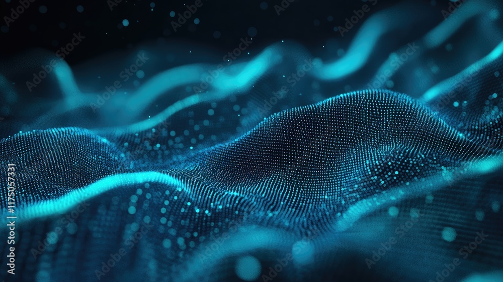 Poster Dynamic Abstract Blue Green Wave Pattern with Grainy Texture and Fluid Motion Background Design for Digital Art and Visual Media