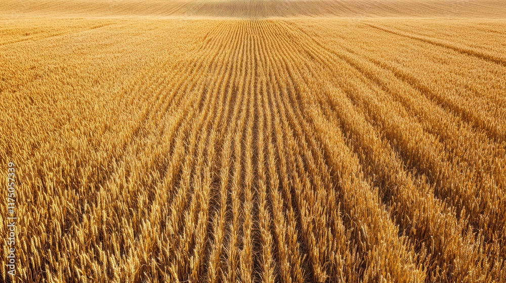Poster Aerial view of golden wheat fields creating a textured landscape ideal for agricultural themes and adding text or marketing messages.