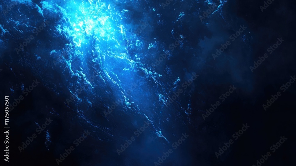 Poster dynamic blue lighting effects on an abstract dark background creating a mesmerizing atmospheric scen