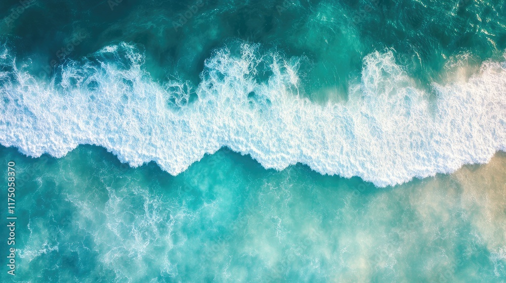 Poster Aerial view of turquoise tropical sea waves creating a serene backdrop ideal for text placement and design purposes