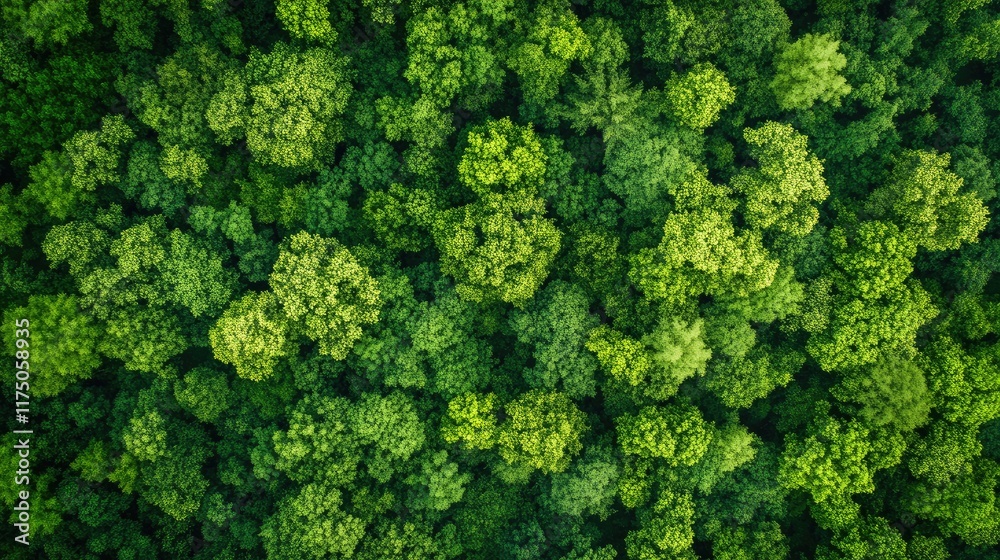 Aufkleber aerial view of lush green forest canopy with abundant foliage and open space for text overlay
