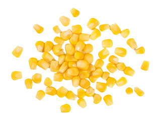 Ripe corn kernels falling on transparent background