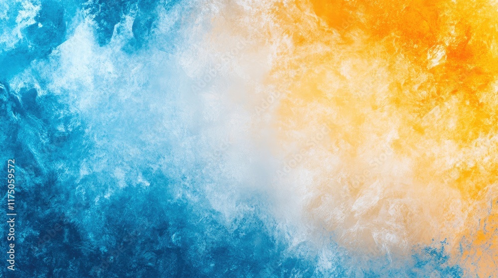 Poster vibrant blue orange yellow abstract gradient background with textured noise effects