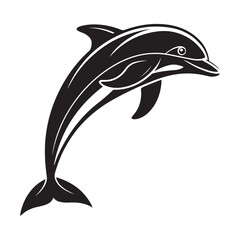 Obraz premium Elegant black and white dolphin illustration, stylized marine animal design, perfect for logos, tattoos, and aquatic-themed artwork