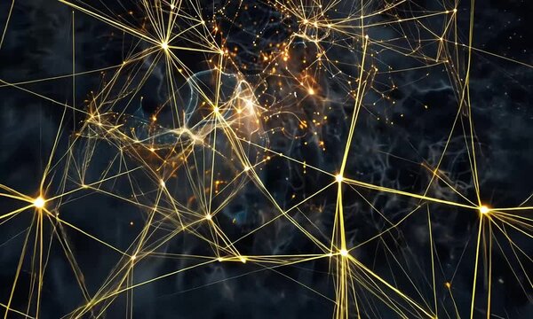 Vibrant glowing neurons with electric filaments on a dark cosmic background. High quality FullHD footage