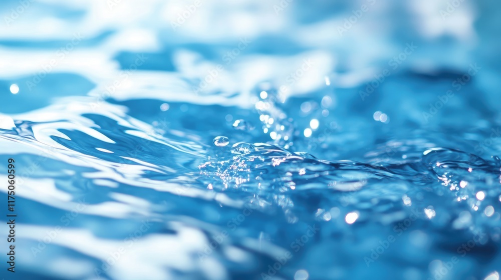 Poster calm light blue water surface with gentle ripples and bubbles creating a soothing, blurred texture f