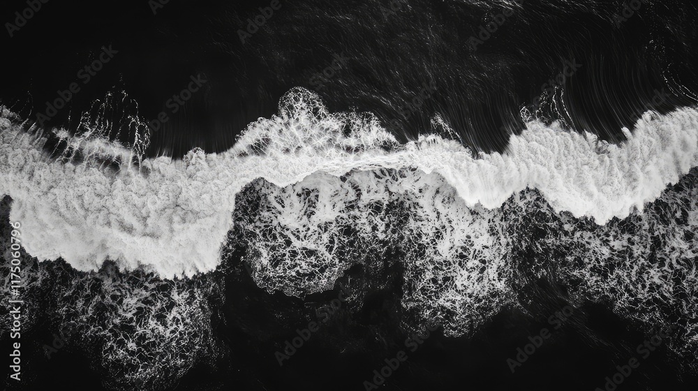 Poster Aerial Black and White Waves Pattern with Space for Text in Landscape Orientation Ideal for Backgrounds and Design Projects