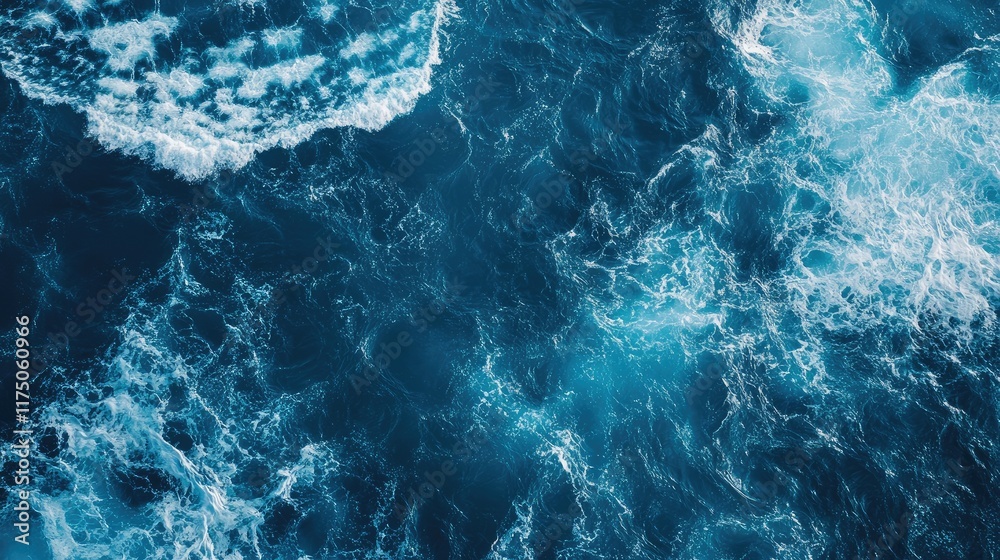 Leinwandbilder Aerial view of turbulent blue ocean waves creating dynamic texture with ample copyspace for text placement and design elements.