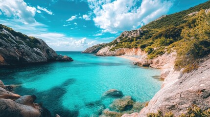 Obraz premium Stunning turquoise waters and picturesque beaches surrounded by scenic cliffs and vibrant nature.