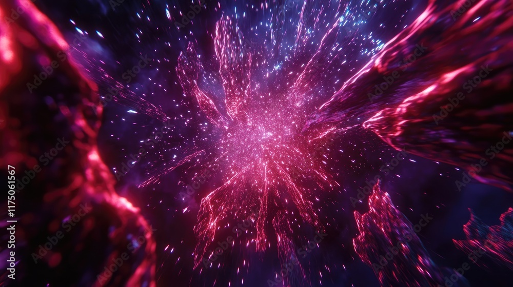 Poster vibrant abstract cosmic explosion of colorful lights and stars representing a mesmerizing fireworks 