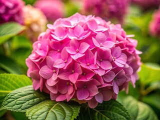 Obraz premium Pink Hydrangea Bloom Close-up: Detailed Macro Photography of Hydrangea Flower