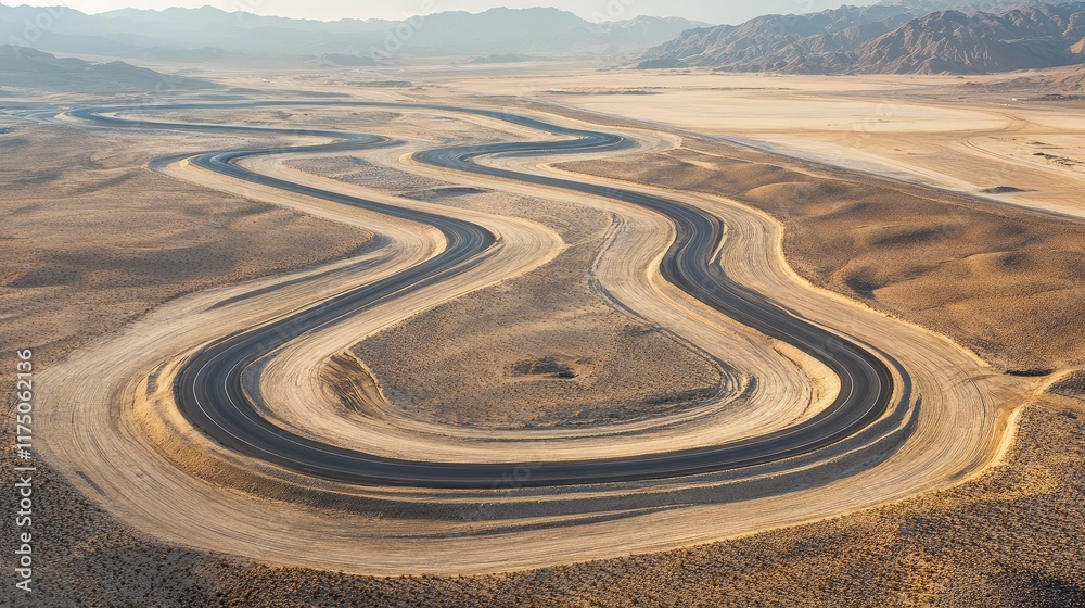 Aufkleber Aerial view of winding roads in a vast desert landscape with ample negative space for text placement and creative designs
