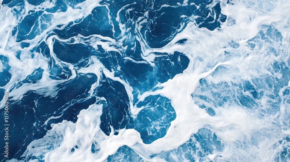 Fototapete aerial view of serene ocean waves creating captivating patterns of blue and white in natural waters