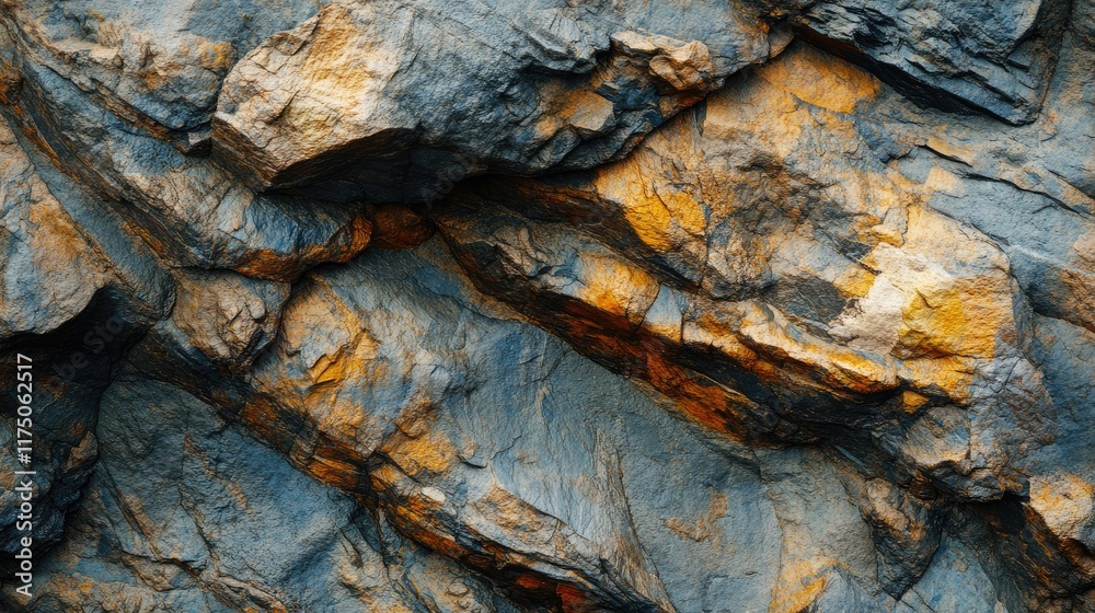 Poster Abstract close-up of textured rock formation showcasing intricate patterns and rich color variations in natural stone surfaces.