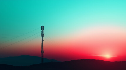 Obraz premium Minimalist depiction of radio signals flowing smoothly from a tower into the open sky.