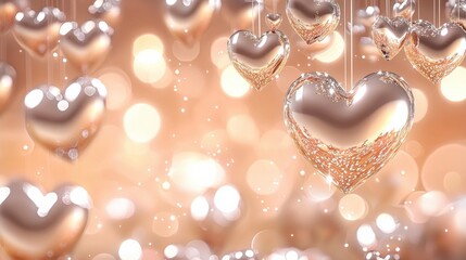 Shimmering hearts, romantic bokeh background
