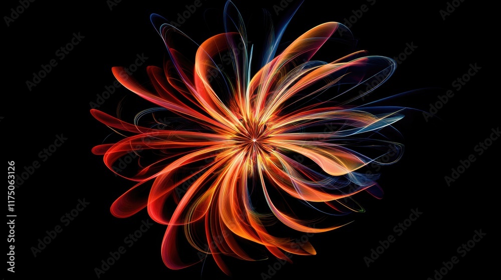 Poster vibrant abstract firework design on black background creating a stunning visual for festive celebrat