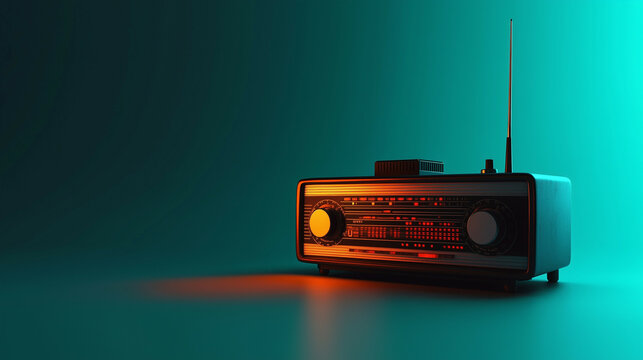 Minimalist illustration of a vintage radio with glowing soundwaves, celebrating World Radio Day.