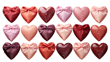 Romantic Red Pink Heart Shaped Gift Boxes Valentines Day, studio view, isolated on transparent background.