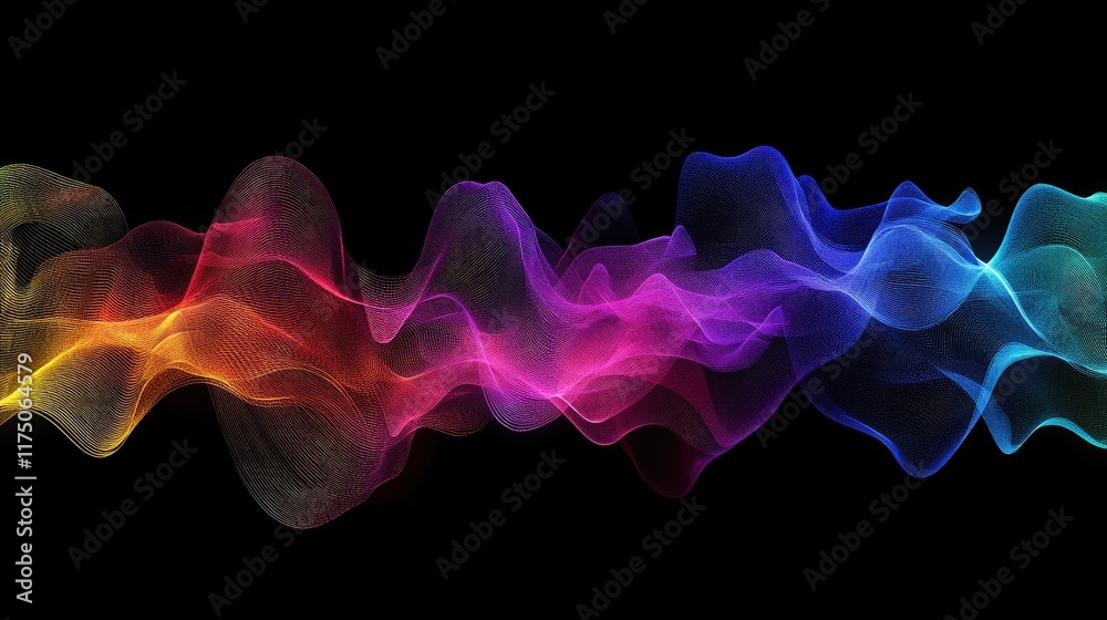 Poster a colorful, abstract representation of electromagnetic waves affecting radio signals and wi-fi netwo