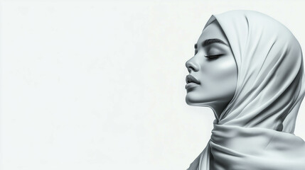 Fototapeta premium Modern minimalist line art of a hijabi woman, clean white background, emphasizing elegance and simplicity.